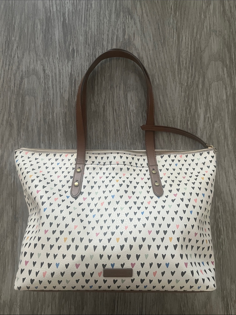 Fossil Heart-Print Leather Tote Bag | Great Condition